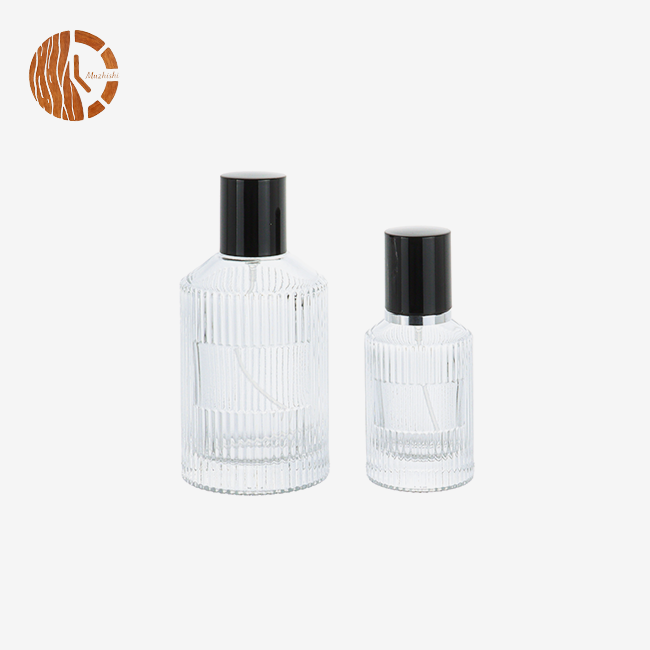 50ml Ribbed Clear Glass Perfume Bottle With Black Cap